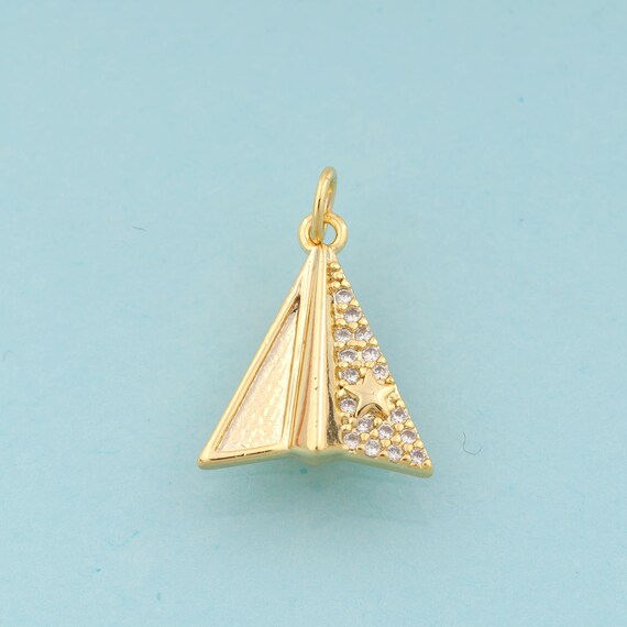 Gold CZ Airplane Charms,Star Jewelry,Airplane Pendant for DIY Jewelry Making,18K Gold