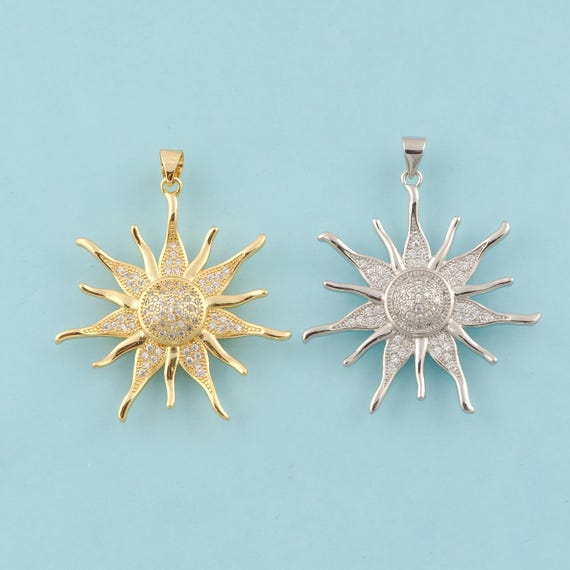 Gold CZ Sun Charms,Celestial Jewelry,Sun Pendant for DIY Jewelry Making,18K Gold & Rhodium