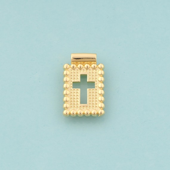 Gold Cross Charms,Square Jewelry,Christian Pendant for DIY Jewelry Making,18K Gold