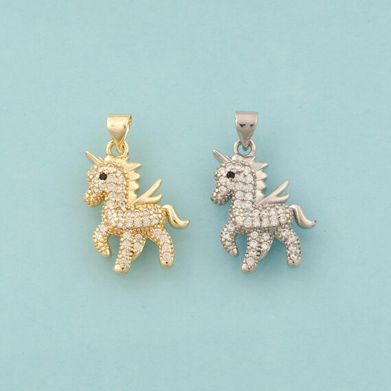 Gold CZ Unicorn Charms,Fantasy Creature Jewelry,Unicorn Pendant for DIY Jewelry Making,18K Gold