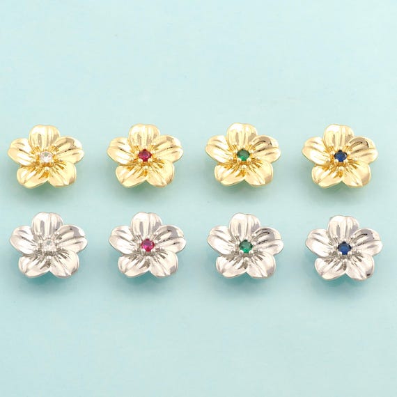 Gold CZ Cherry Blossom Charms,Flower Jewelry,Cherry Blossom Pendant for DIY Jewelry Making,18K Gold