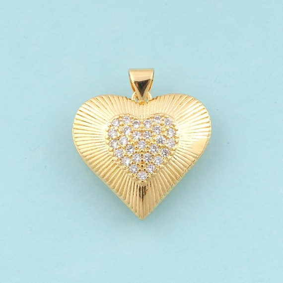 Gold CZ Heart Charms,Heart Jewelry,Heart Pendant for DIY Jewelry Making,18K Gold