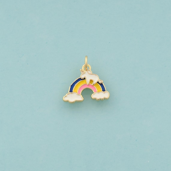 Gold Rainbow Charms,Cloud Jewelry,Enamel Unicorn Pendant for DIY Jewelry Making,18K Gold
