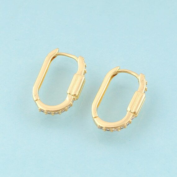 Gold CZ Hoop Earrings,Hugging Hoop Jewelry Earrings,Hoop Earrings,Gift for Her,18K Gold