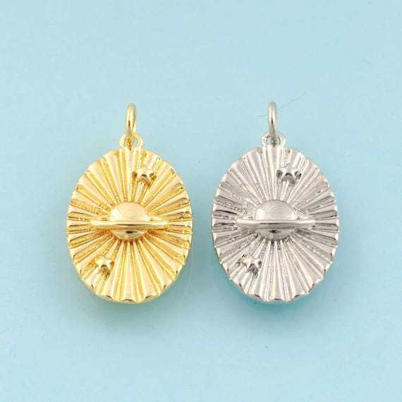 Gold Saturn Charms,Star Jewelry,Oval Pendant for DIY Jewelry Making,18K Gold & Rhodium