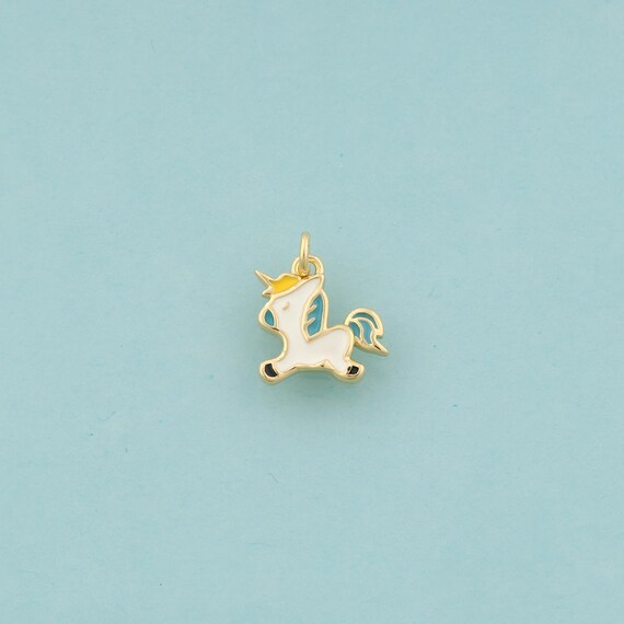 Gold Unicorn Charms,Unicorn Jewelry,Enamel Unicorn Pendant for DIY Jewelry Making,18K Gold