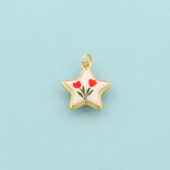 Gold Star Charms,Flower Jewelry,Enamel Starburst Pendant for DIY Jewelry Making,18K Gold