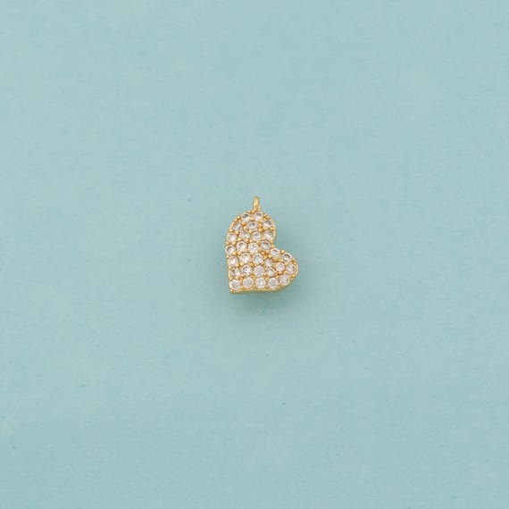 Gold CZ Heart Charms,Love Jewelry,Minimalist Pendant for DIY Jewelry Making,18K Gold