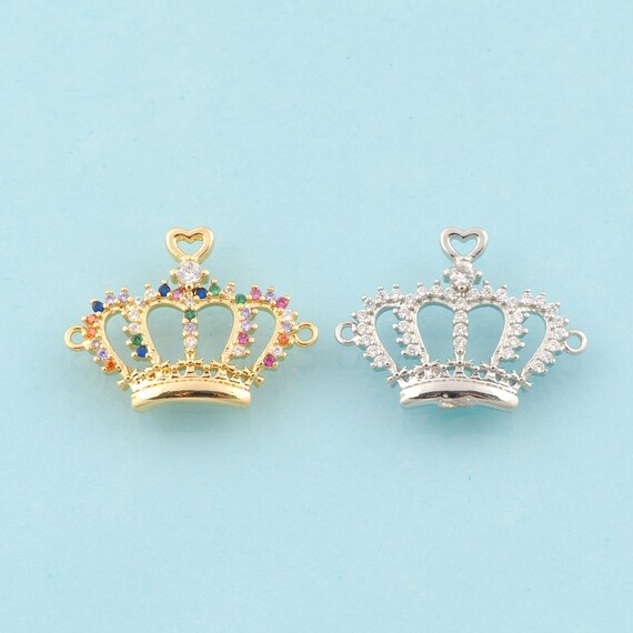 Gold CZ Crown Connector,Crown Jewelry Connector,Crown Connector for DIY Jewelry Making,18K Gold & Rhodium