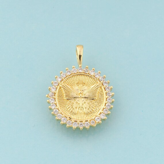 Gold CZ Butterfly Charms,Insect Jewelry,Round Pendant for DIY Jewelry Making,18K Gold