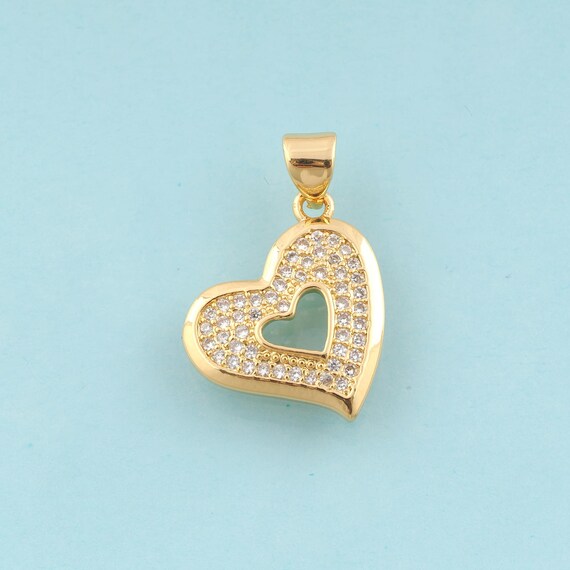 Gold CZ Heart Charms,Heart Jewelry,Heart Pendant for DIY Jewelry Making,18K Gold