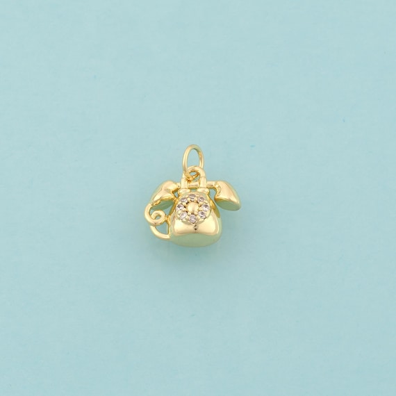 Gold CZ Telephone Charms,Telephone Jewelry,Telephone Pendant for DIY Jewelry Making,18K Gold