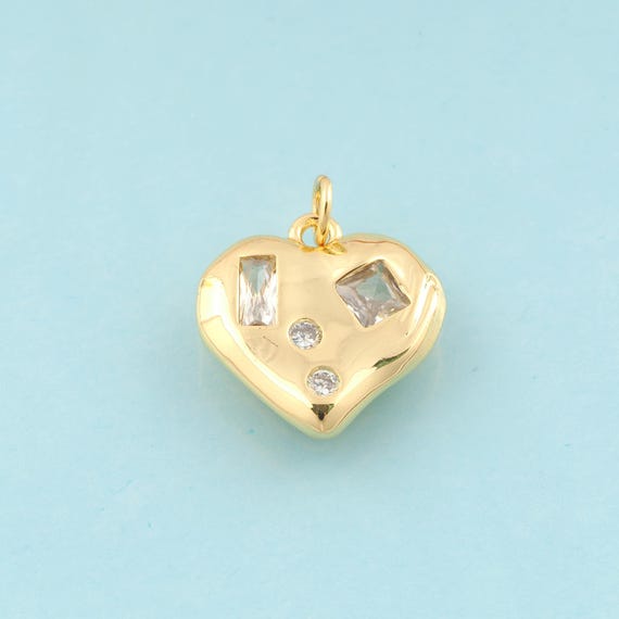 Gold CZ Heart Charms,Square Jewelry,Heart Pendant for DIY Jewelry Making,18K Gold