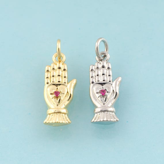 Gold CZ Hand Charms,Heart Jewelry,Hand Pendant for DIY Jewelry Making,18K Gold & Rhodium