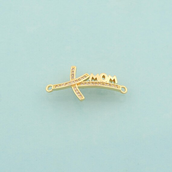 Gold CZ MOM Connector,Letter Jewelry Connector,Mom Connector for DIY Jewelry Making,18K Gold