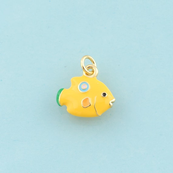Gold Enamel Fish Charms,Marine Life Jewelry,Fish Pendant for DIY Jewelry Making,18K Gold