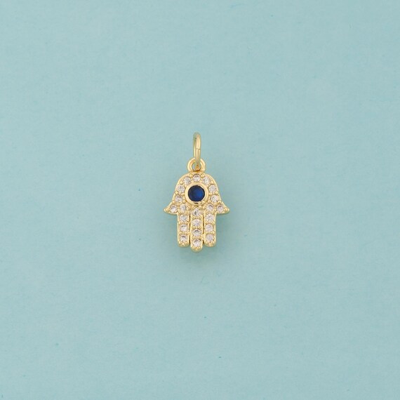 Gold CZ Hamsa Charms,Fatima Jewelry,Hand Pendant for DIY Jewelry Making,18K Gold