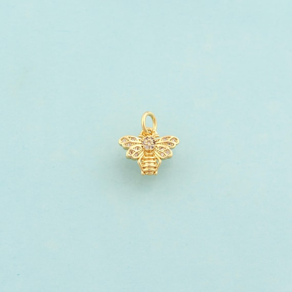 Gold CZ Bee Charms,Insect Jewelry,Bee Pendant for DIY Jewelry Making,18K Gold