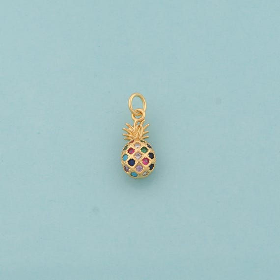 Gold CZ Pineapple Charms,Fruit Jewelry,Pineapple Pendant for DIY Jewelry Making,18K Gold