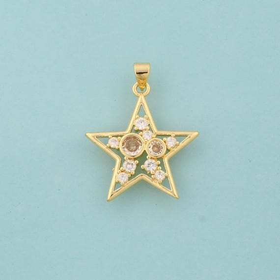 Gold CZ Star Charms,Celestial Jewelry,Starburst Pendant for DIY Jewelry Making,18K Gold