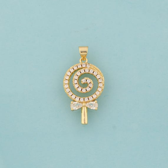 Gold Lollipop Charms,Bow Jewelry,CZ Lollipop Pendant for DIY Jewelry Making,18K Gold