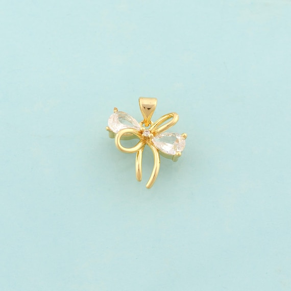 Gold CZ Bow Charms,Tie Jewelry,Bow Pendant for DIY Jewelry Making,18K Gold
