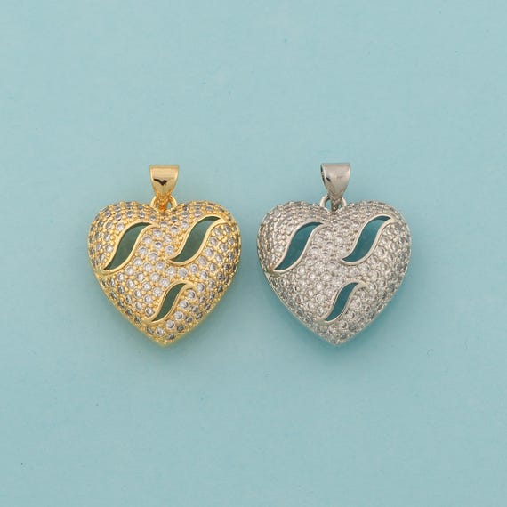 Gold CZ Heart Charms,Love Jewelry,Heart Pendant for DIY Jewelry Making,18K Gold