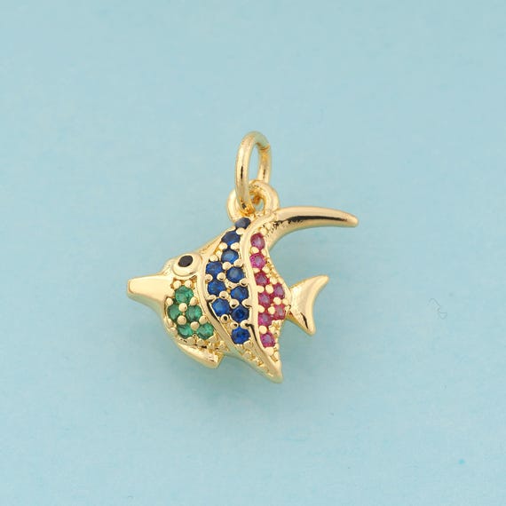 Gold CZ Tropical Fish Charms,Marine Life Jewelry,Fish Pendant for DIY Jewelry Making,18K Gold