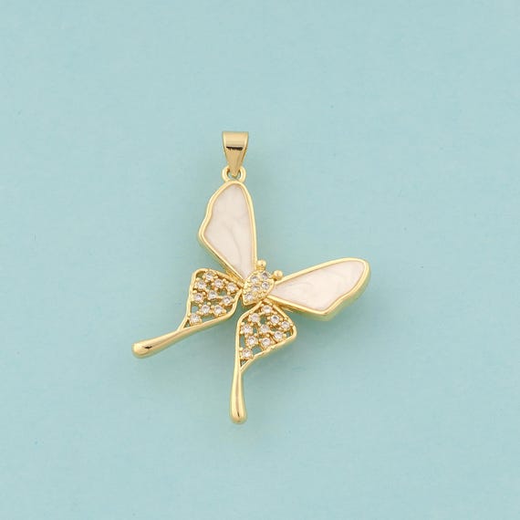 Gold CZ Butterfly Charms,Insect Jewelry,Enamel Butterfly Pendant for DIY Jewelry Making,18K Gold
