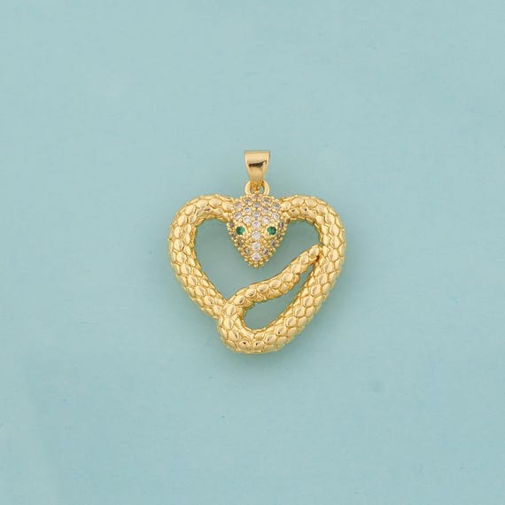 Gold Snake Charms,Animal Jewelry,CZ Snake Pendant for DIY Jewelry Making,18K Gold