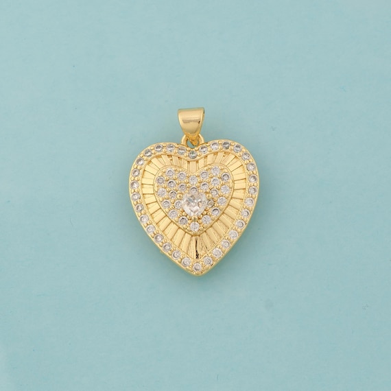 Gold CZ Heart Charms,Love Jewelry,Heart Pendant for DIY Jewelry Making,18K Gold