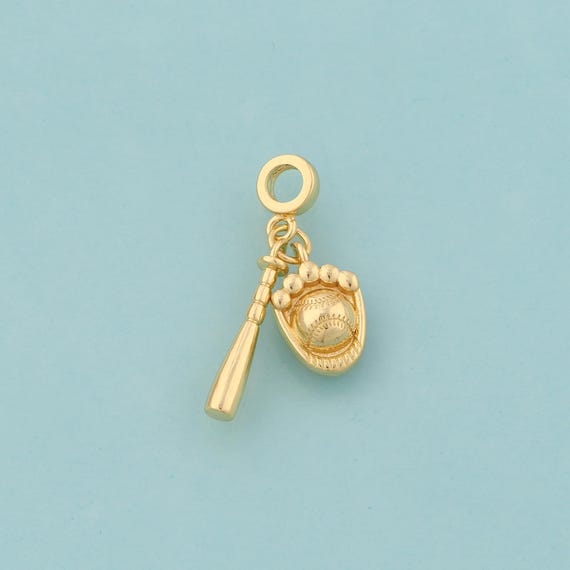 Gold Baseball Charms,Baseball Glove Jewelry,Baseball Bat Pendant for DIY Jewelry Making,18K Gold