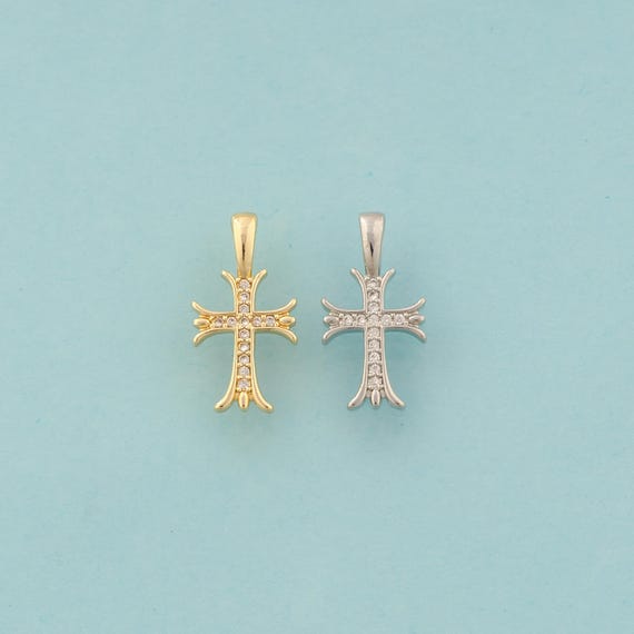 Gold CZ Cross Charms,Religious Jewelry,Christian Pendant for DIY Jewelry Making,18K Gold