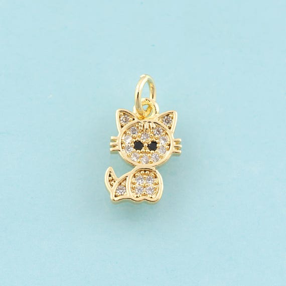 Gold CZ Cat Charms,Pet Jewelry,Pet Pendant for DIY Jewelry Making,18K Gold