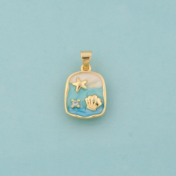Gold Enamel Shell Charms,Starfish Jewelry,Shell Pendant for DIY Jewelry Making,18K Gold