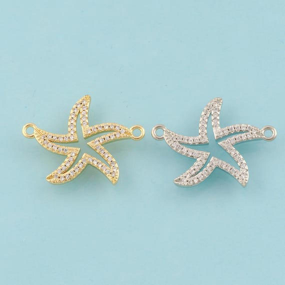 Gold CZ Starfish Connector,Starfish Jewelry Connector,Starfish Connector for DIY Jewelry Making,18K Gold & Rhodium