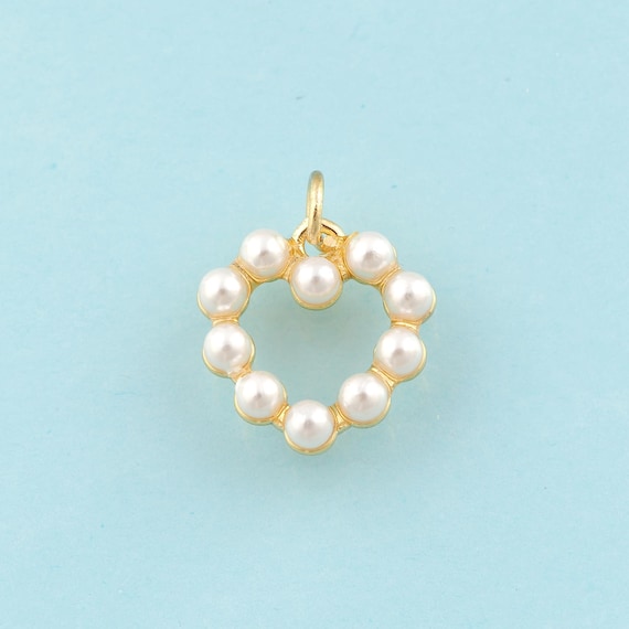 Gold Heart Charms,Heart Jewelry,Pearl Pendant for DIY Jewelry Making,18K Gold