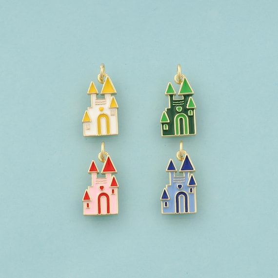 Gold Castle Charms,Castle Jewelry,Enamel Castle Pendant for DIY Jewelry Making,18K Gold