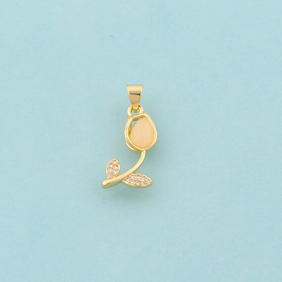 Gold CZ Tulip Charms,Flower Jewelry,Tulip Pendant for DIY Jewelry Making,18K Gold