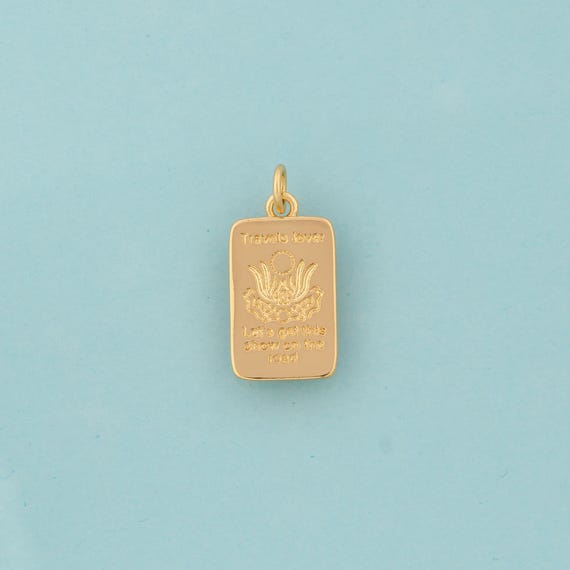 Gold Travel Lover Charms,Letter Jewelry,Square Pendant for DIY Jewelry Making,18K Gold
