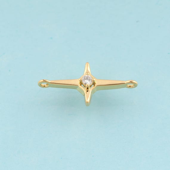 Gold CZ Cross Connector,Religious Jewelry Connector,Christian Connector for DIY Jewelry Making,18K Gold