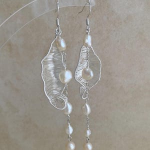 Pink Freshwater Pearl Earrings, Copper Wire Wrapped Leaf Earrings, Handmade Baroque Pearl Dangle Jewelry