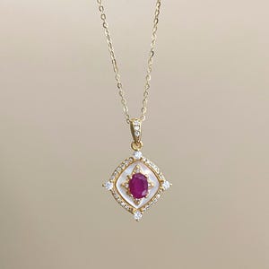Natural Ruby Pendant Necklace • 925 Gold Vermeil • Mother of Pearl Inlay • Dainty July Birthstone Jewelry • Gift for Her