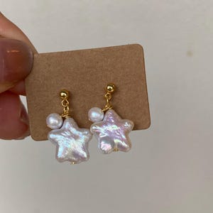 Baroque Star Pearl Earrings – Freshwater Pearl Drop Earrings – Gold Plated Handmade Jewelry – Unique Gift for Her