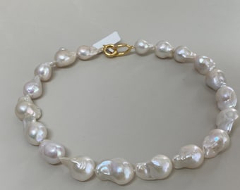 Collana girocollo di perle barocche di grandi dimensioni - Perle d'acqua dolce irregolari di alta qualità e lucentezza, gioiello da sposa unico, regalo per lei