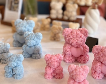 Cuddles - Candle | Bear | Heart | Bow | Teddy | Candle | Soy wax | Gift | White | Beige | Blue | Pink | Baby shower | Valentine's Day