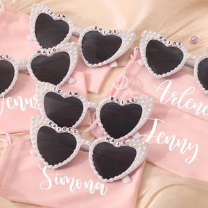 Personalized heart shaped glasses,Custom Bridal Party Heart Shaped Sunglasses,Party Souvenirs,Bridesmaid Gift,Pearl Glasses,Bridal Sunglasse