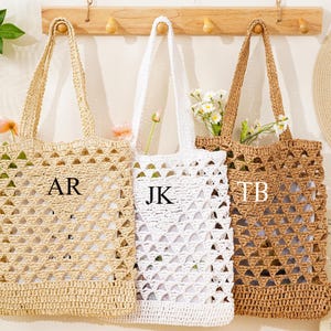 Monogram Bridesmaid Gift Bag,Personalized Beach Tote Bag,Custom Beach Straw Bag,Party Favor Bag,Bachelorette Party Bag,Girls travel tote bag