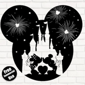 Micky Burg Kopf SVG, Burg SVG, Burg Feuerwerk SVG, Burg Feiern, Feuerwerk Zeichen, Mickey Silhouette Schloss Png, Freie kommerzielle Nutzung
