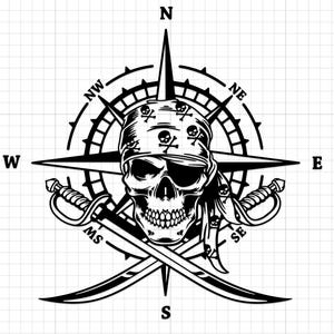 Skull Pirate Compass SVG, Nautical Clipart (Digital Download)
